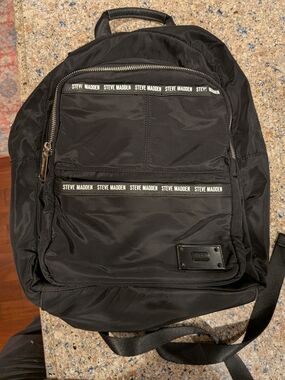 Steve Madden Black Nylon Backpack with Logo Trim